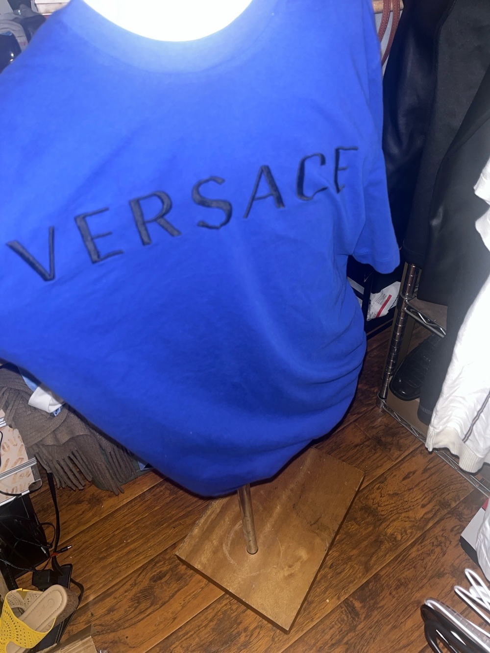 Versace Blue and Black Logo Tag Tee